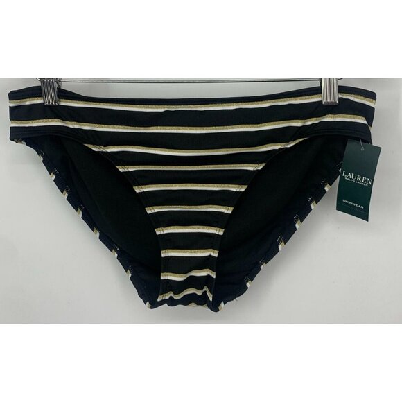 Ralph Lauren Swim Bottom Size 12 Black Dylan Metallic Striped Hipster Women New - Picture 1 of 8